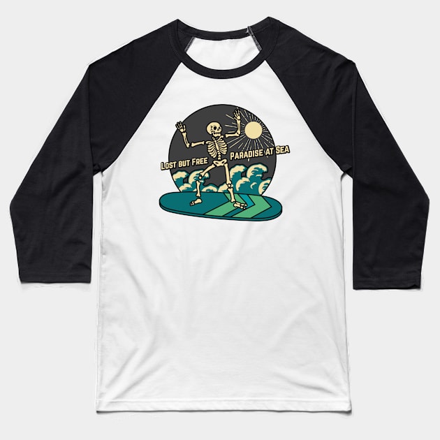 Skeleton wave rider Baseball T-Shirt by 4ntler